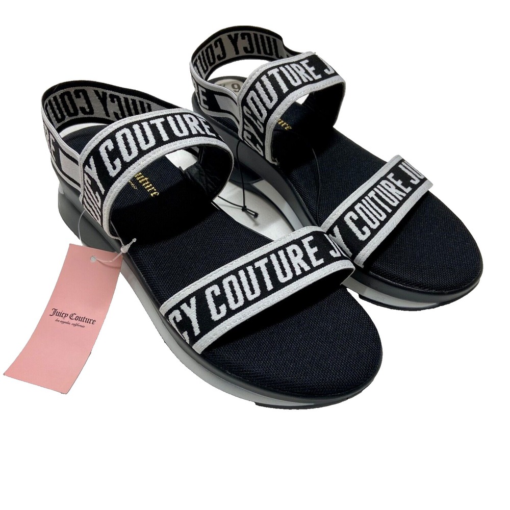 Juicy Couture IMANY Sandals Women's 6.5 Black White Platform Wedge Y2K NWT